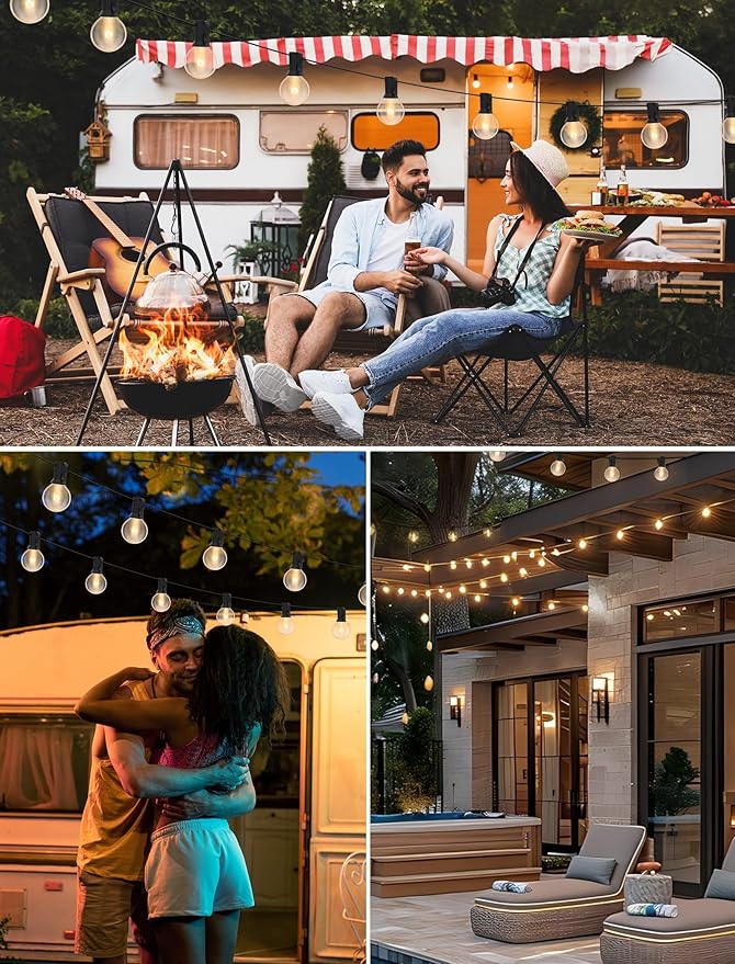 50FT String Lights, G40 Outdoor String Lights Edison Light Bulbs Clear Globe Lights for Backyard Patio Lights Indoor/Outdoor Commercial Decoration -5 Watt/120 Voltage/E12 Base -Black Wire