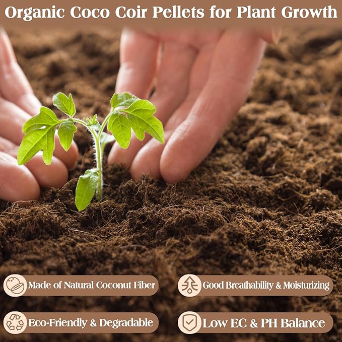 ZeeDix 200pcs(30mm) Coco Coir Pellets Potting Soil Indoor Plants, Compressed Coconut Coir Soil Pellets Seed Starting Pellets Soil Discs for Planting Flowers Bonsai Herbs Plants and Vegetables