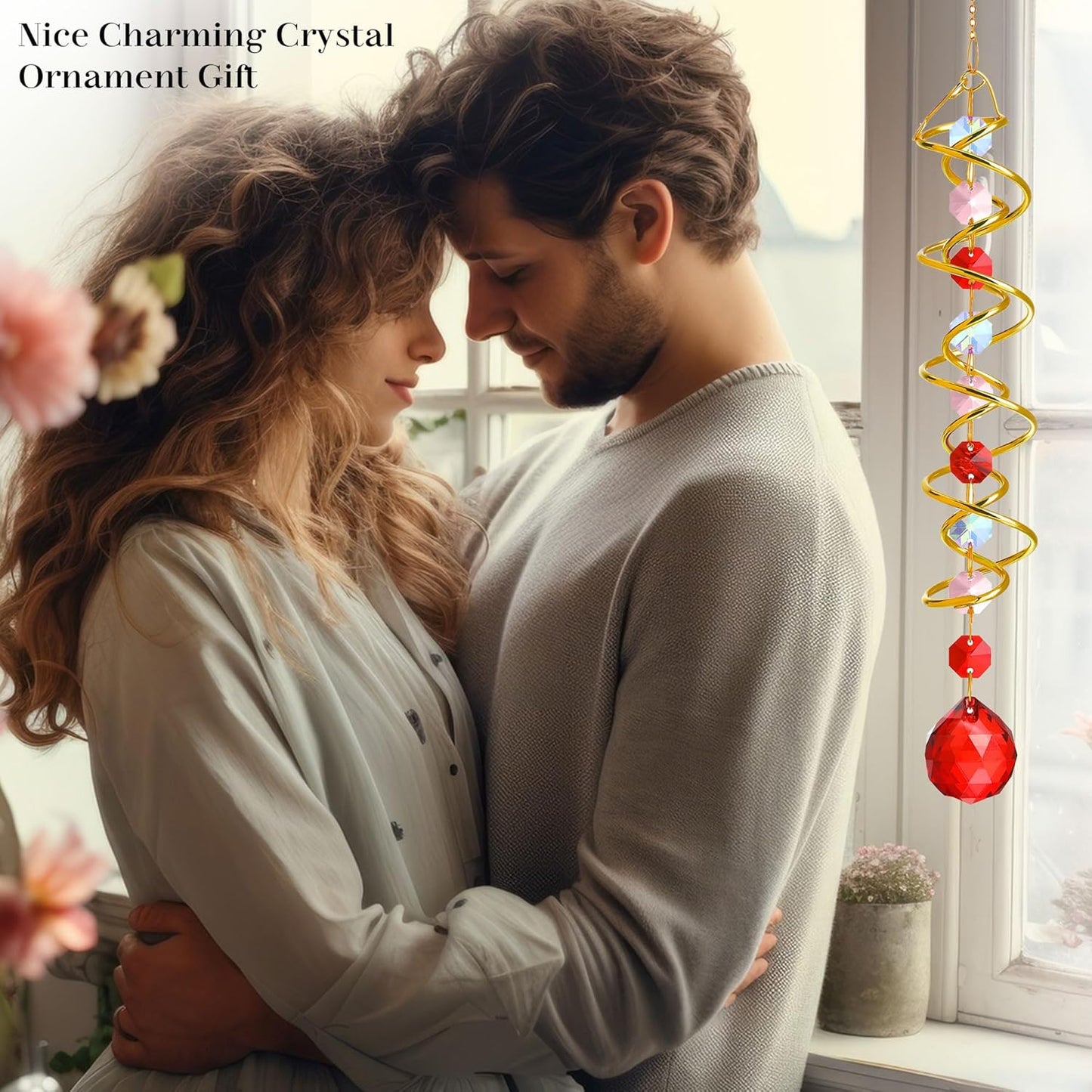 H&D HYALINE & DORA 20.5in Crystal Suncatcher Gazing Ball Spiral Tail,Wind Spinner Sun Catcher with Octagonal Beads,Sun Catchers Window Hanging for Outdoor Garden Decor