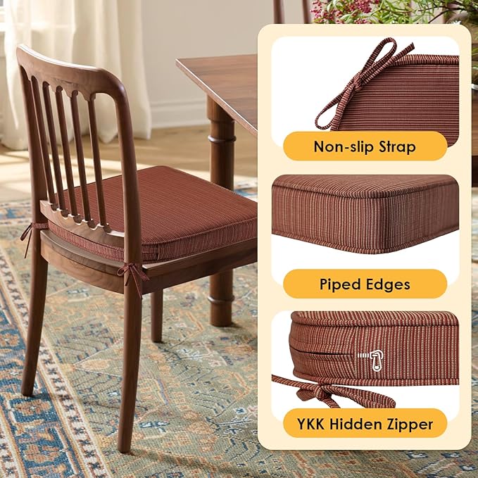 Outdoor Outdoor Round Corner Seat Cushion, 17"x16"x2", Set of 4, Non Slip Seat Cushion Pads with Removable Cover for Patio Furniture, Garden Yard Lawn, Dark Yellow Tan Stripe