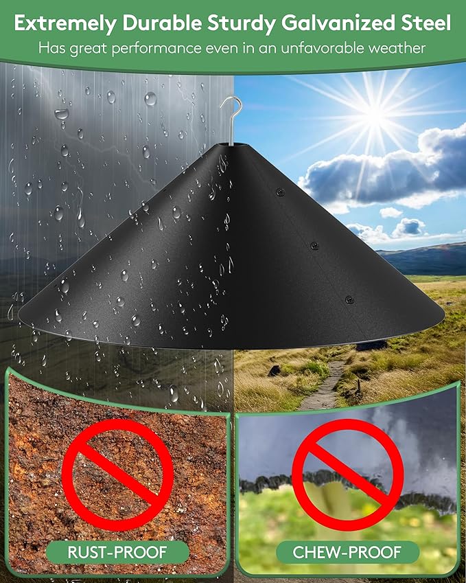 19 Inch Metal Squirrel Baffle for Bird Feeder, Squirrel Proof for Hanging Bird Feeder, Outdoor Bird Feeder Cover, Hummingbird Feeder Umbrella, Rust Chew Proof Heavy Duty