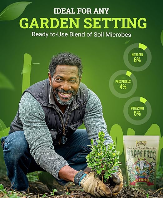 FoxFarm Happy Frog All Purpose Fertilizer - with Active Soil Microbes - Fast Acting Organic Gardening Plant Care - Nutrient Rich Plant Food Outdoor and Indoor – NPK 6-4-5 (4 lb Bag)