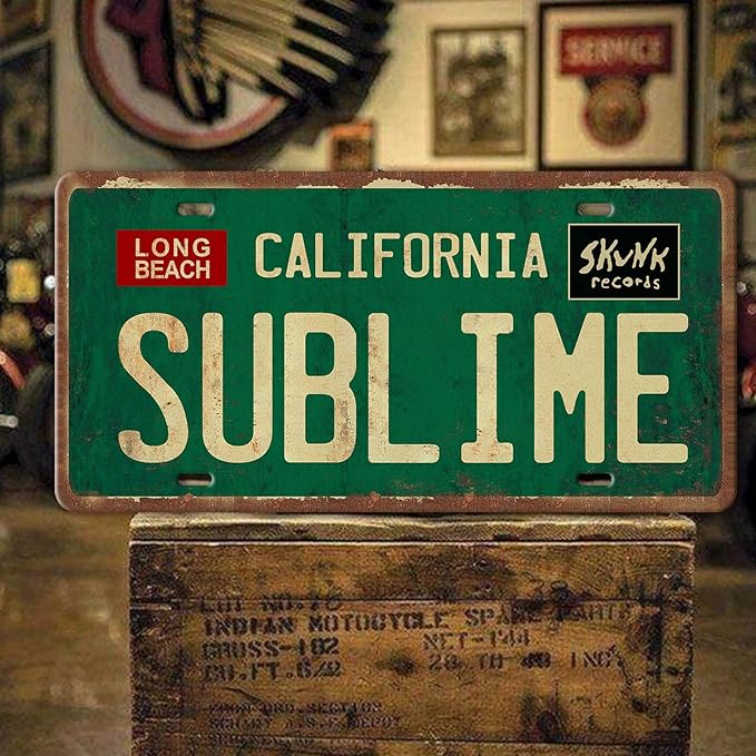 Vintage Metal Tin Sign Long Beach California Sublime Poster Grunge Hippie Room Decor Rock Band Posters Sublime Tapestry Funny Street Signs For Bedroom Wall Aesthetic 90s Bathroom Sign 12 X 6 Inch