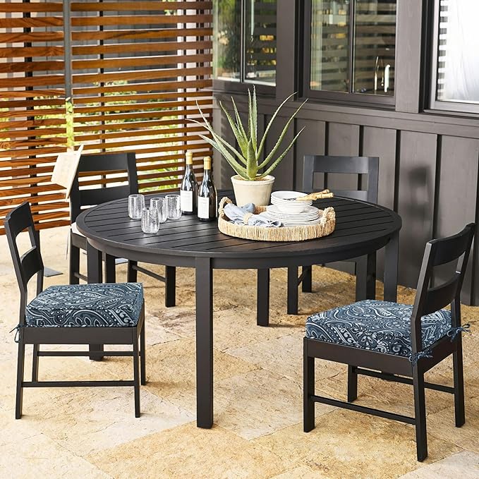 Outdoor Square Corner Seat Cushion, 18.5"x16"x3", Set of 4, Non Slip Seat Cushion Pads with Removable Cover for Patio Furniture, Garden Yard Lawn, Damask Vine