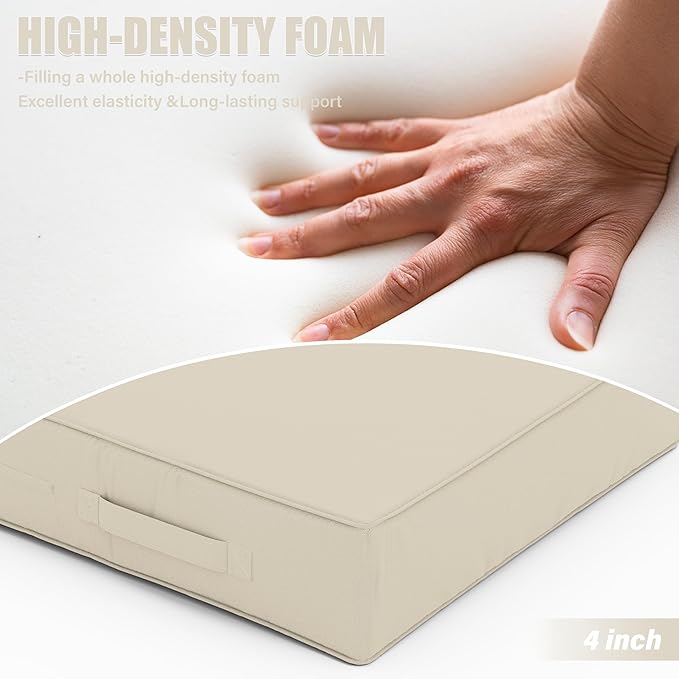 Patio Chair Cushions 18.5 X 16 X 4 Inch Waterproof Outdoor Seat Cushions for Patio Furniture, Outdoor Sofa Couch Pads with Ties & Handle, Set of 2, Cream