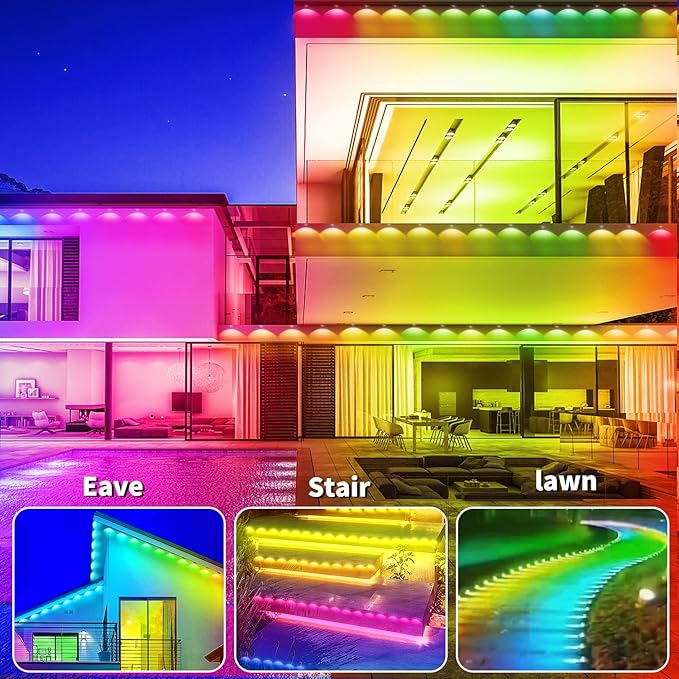 500ft Permanent Outdoor Lights, RGB LED Eaves Lights,IP67 Waterproof LED Eaves Light for Christmas,Halloween Decor,Outdoor Decor,Garden Décor(2 Rolls of 250ft)