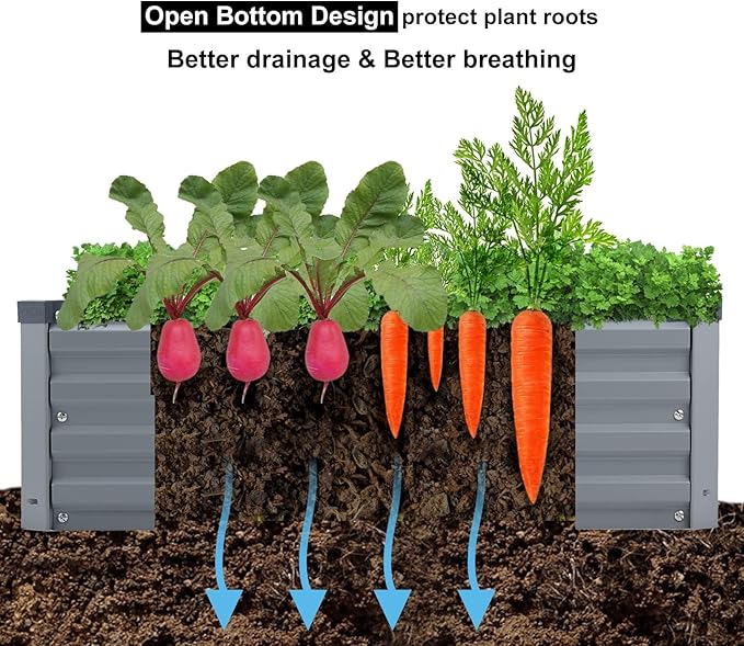 12x4x1FT Galvanized Raised Garden Beds Kit Large Outdoor Metal Gardening Planter Box for Vegetable Elevated Flower Herbs, Gray