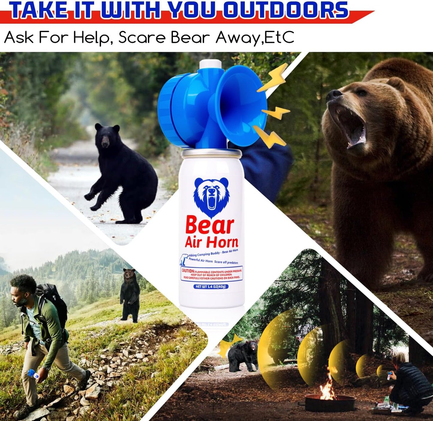1.4oz Bear Horn for Self Defense, 123dB Loud Mini Air Horn, Audible Up to 1/2 Mile, Safety Air Horn for Hiking,Camping and Outdoor Protection(1.2.4)