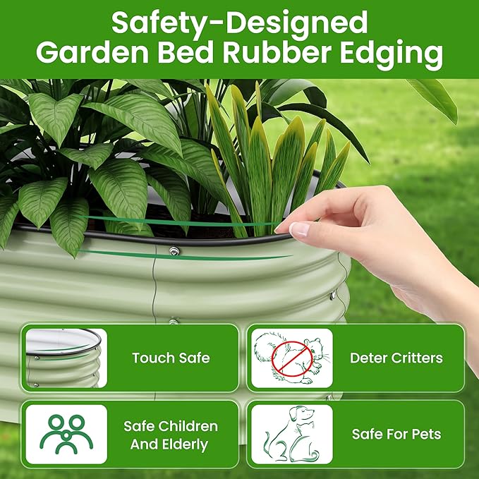 8 X 2 X 1.4 Ft Galvanized Raised Garden Bed,Sturdy and Easy to Assemble Oval Raised Planter Beds Outdoor for Vegetables, Gardening, Flowers, Fruits(Light Green)