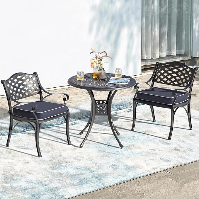 LVTXIII Patio Chair Cushions 22"x22"x3", Water-Repellent Outdoor Seat Cushions for Patio Furniture, Square Chair Pads with Ties for Home Garden Decoration, Set of 2, Textured Navy