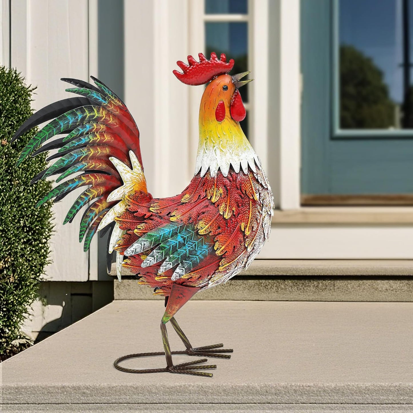 21in Metal Rooster Yard Decor, Outdoor Garden Statues, Metal Chicken Sculpture for Backyard Garden Patio Kitchen Décor