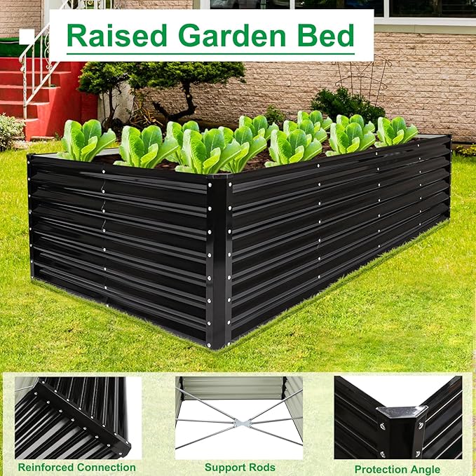 JERIA 8×4×2ft Galvanized Raised,Outdoor Metal Raised Garden Bed, Rectangular Deep Root Planter Box for Vegetables, Flowers, Herbs
