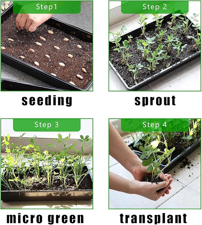 Plant Growing Nursery, Standard 1020 Trays Plastic Sturdy Farmer Self Seedling Tray for Microgreens Indoor Nursery Pots Transplantation (5-Pack, 21.6"×11.2", 2.52" Deep, no Holes)