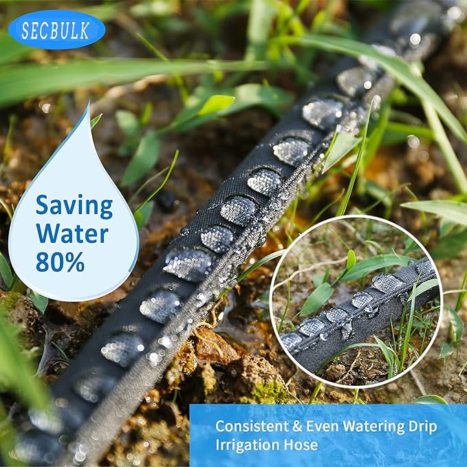 Flat Soaker Hose for Garden Beds 10 25 50 75 ft, 25" Short Linkable Drip Irrigation Hose Save 80% Water, Leakproof Watering Hose with Holes