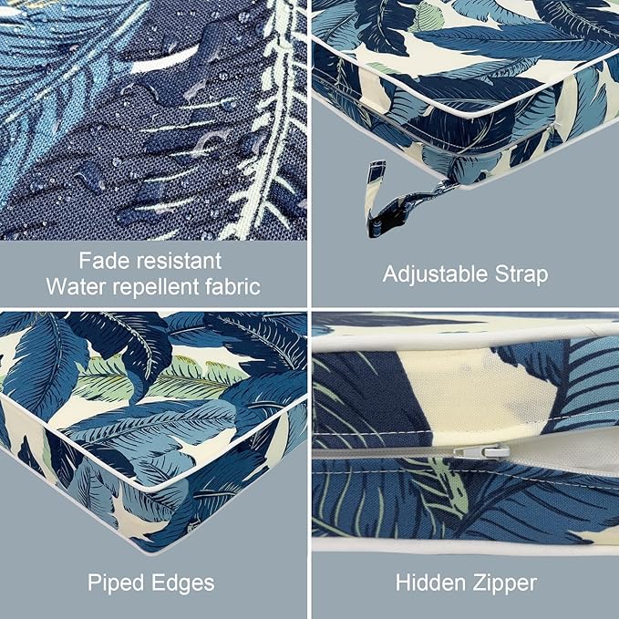 LVTXIII Patio Chair Cushions 22"x22"x3", Water-Repellent Outdoor Seat Cushions for Patio Furniture, Square Chair Pads with Ties for Home Garden Decoration, Set of 2, Swaying Palms Blue