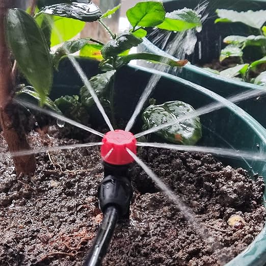 50pcs Drip Irrigation Emitters with Stake, Adjustable 360 Degree Water Flow Lock Barbed Dripper for 1/4" Drip Irrigation Tubing,Garden Irrigation Sprayer for (4-7mm) Watering System