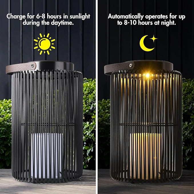 2 Pack Solar Lanterns for Outdoor Waterproof, ZBLUXBZ Outdoor Table Lamp for Outside Hanging Solar Lights, LED Garden Cordless Lights Perfect for Patio and Pathway Lighting (11-inch Height,Black)