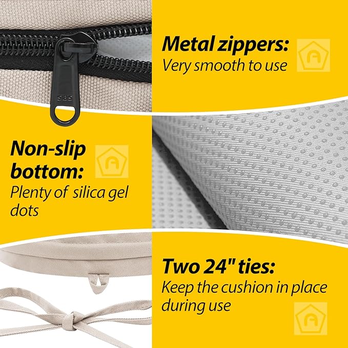 AAAAAcessories Outdoor Seat Cushions for Chairs, Waterproof, Fade-Resistant Patio Furniture Replacement Cushions, 15" x 15" x 2", Set of 2, Khaki Beige