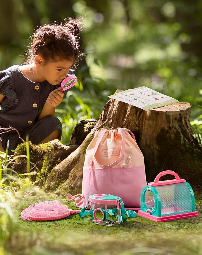 ROBUD Kids Explorer Kit, Bug Catcher Kit with Bag Kit, Pink Outdoor Exploration Set for Camping, Montessroi Toy for Kids Coming Closer to Nature,WRP28