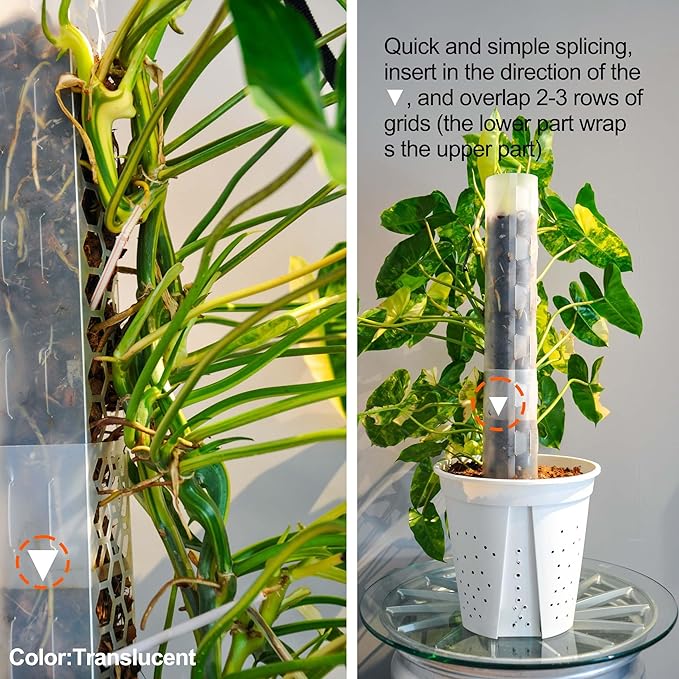 2 Pcs 17 Inch Clear Plastic Moss Pole for Plants Monstera, Designed Specifically for Climbing Plants, Stackable Plant Support for Indoor Plants Work with Sphagnum Moss