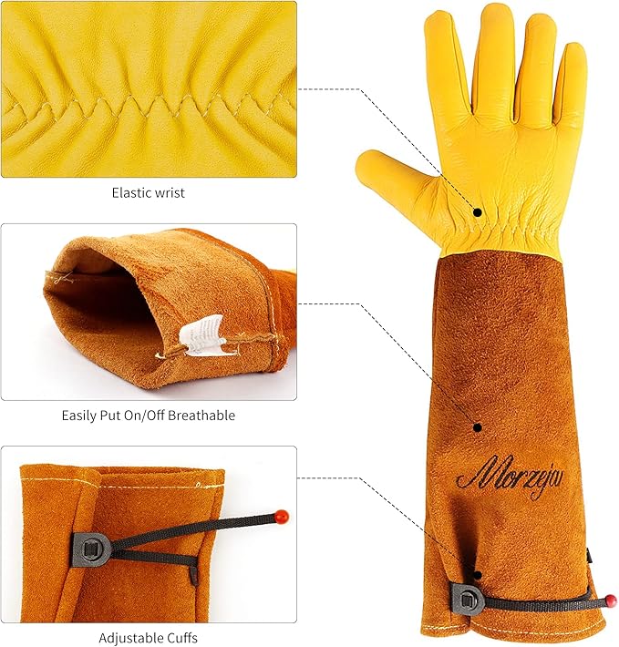 Professional Gardening Gloves for Men&Women, Rose Pruning Gloves Thorn Proof, Adjustable Cuff, Breathable Leather Cowhide Long Garden Gloves,Garden Gifts & Tools for Gardener,Yard Work