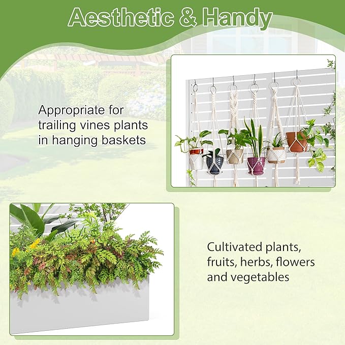 Trellis for Climbing Plants Outdoor,Mental Garden Bed with Drainage Holes Outdoor Privacy Screen Design Tall planters for herb Flower Vegetables 73"x47"x16", White-Louvered