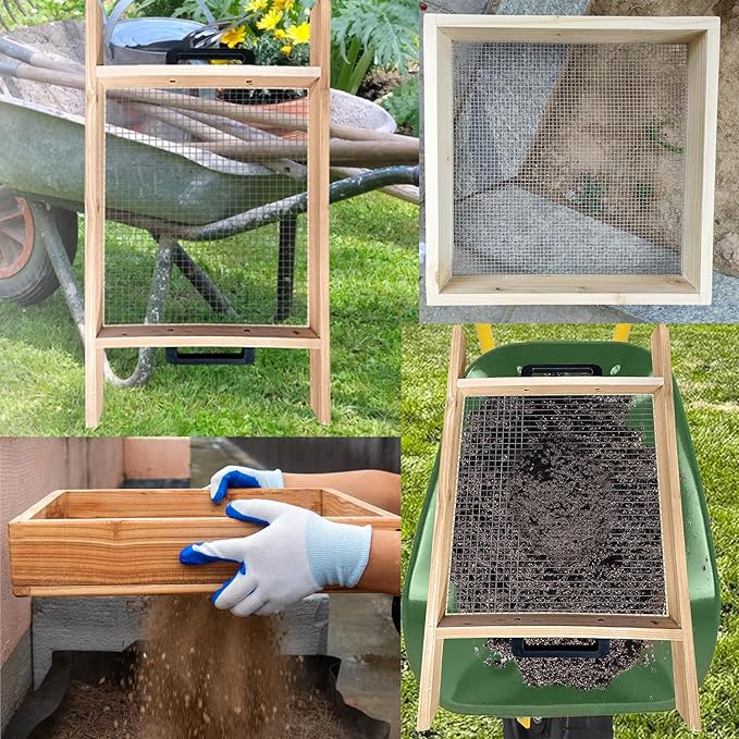 Sifter for Garden, 2Pcs Hand Held Multi-Purpose Stainless Compost Soil Screen Dirt Cedar Stainless Garden Sifter Sieve for Compost, Sand Rocks Dirt and Potting Soil(2/5"+1/4")