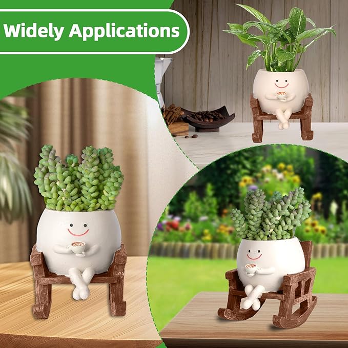 Smiley Face Planter Pot, Cute Coffee Plant Pots for Indoor Outdoor, Unique Rocking Chair Plant Pot for Succulents Plants Live with Drainage Hole, Gift IdeaI for Mother and Appreciation Christmas