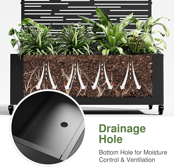 Casaphoria Metal Raised Garden Bed with Trellis and Wheels, 72"x47"x16" Arched Planter Box for Climbing Plants, Vegetables & Vines, Features Drainage Holes and Privacy Screen (Black-Shine)