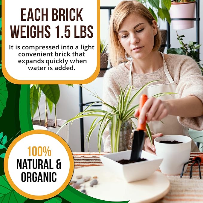 Compressed Coco Coir, 5 Pack Organic Coconut Coir, 1.4 Lbs Coco Brick, Coconut Soil with Low EC & pH Balance, Fiber for Herbs & Flowers, High Expansion, Renewable Soil for Planting