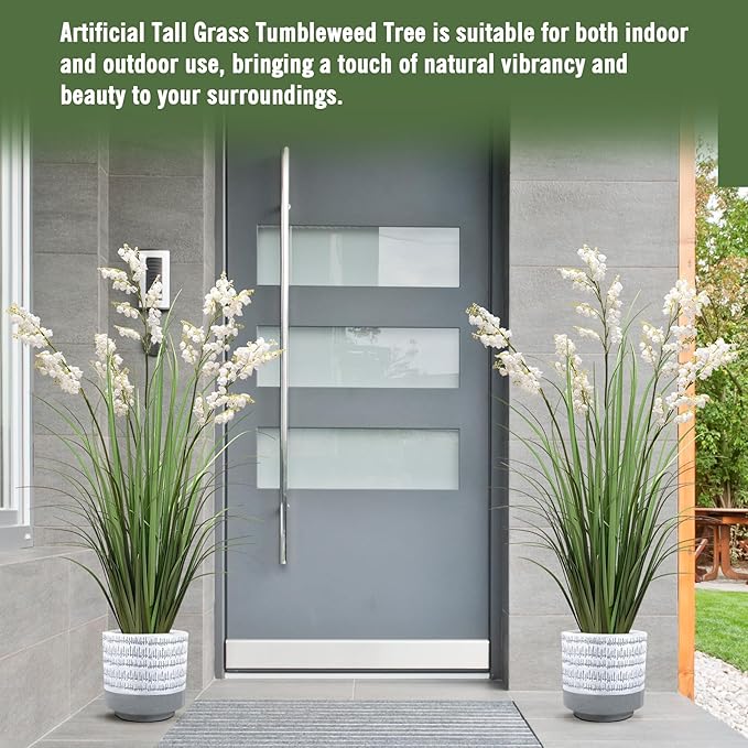 Artificial Tall Grass Plants with Pots 47“ 1 Pack Lily of The Valley Artificial Grass Home Interior Decorating and Outdoor Garden Decorations(White)