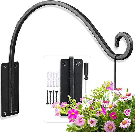 Qiang Ni Heavy-Duty Plant Hanger Outdoor: Hanging Plant Hook for Outside Basket - 16-Inch Wall Mount Plant Bracket for Bird Feeder