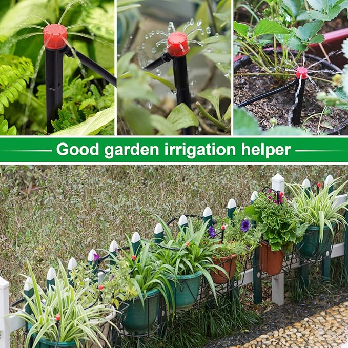 Kalolary 20PCS Drip Emitters for Irrigation, 1/4 Inch Drip Irrigation Emitters Parts 360 Degree Adjustable Water Flow Sprayer with Stake for 4/7mm Tube Micro Drippers System for Lawn Yard Pot (Red)