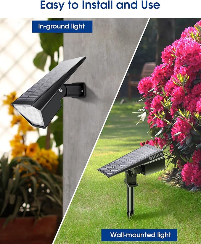 Biling Solar Spot Lights Outdoor, 2-in-1 Solar Landscape Lights 12 LED Bulbs Solar Powered Lights IP67 Waterproof Adjustable Wall Light for Patio Pathway Yard Garden Driveway Pool - White(6 Pack)