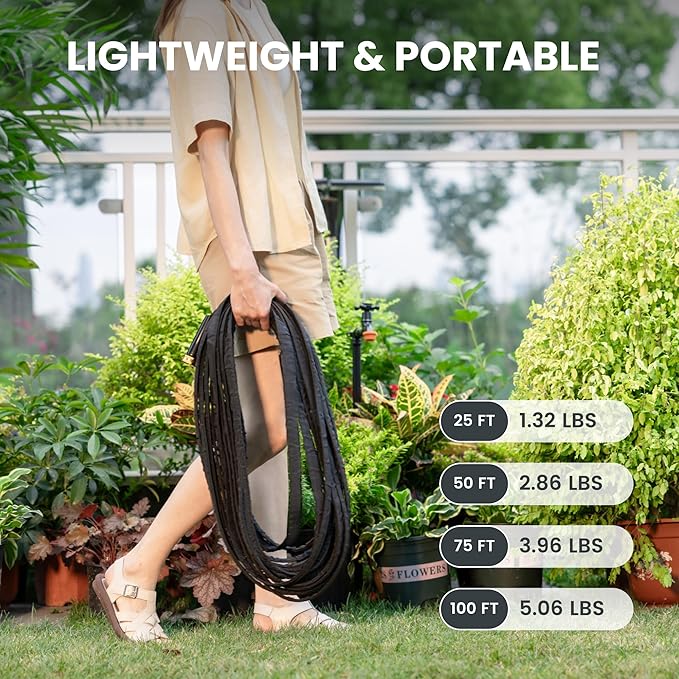 Giraffe Tools Garden Hose 25FT Lightweight Lay Flat Water Hose Kink Free Flexible Hose with 9 Spray Function Nozzle(Black)