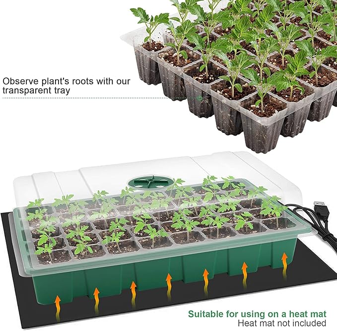 MIXC Seedling Trays Seed Starter Tray, 5-Pack Mini Propagator Plant Greenhouse Grow Kit with Humidity Vented Domes and Base for Seeds' Starting (40 Cells Per Tray, Total 200 Cells), Green