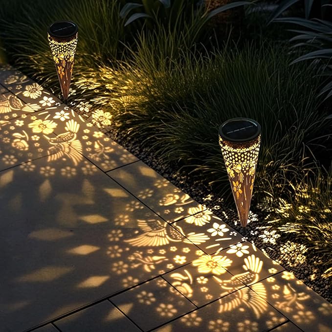 KAIXOXIN Solar Garden Lights, Metal Hummingbird Pathway Lights, Outdoor Landscape Lighting for Patio, Backyard, Walkway (Hummingbird, 4)