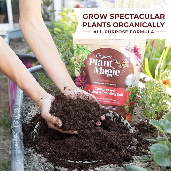Compressed Organic Potting Soil: 100% Organic, Expands Up to 4X with Water, Nutrient-Dense Plant Food Derived from Worm Castings, Types of Plants, Kid & Pet Safe (Two 2 lb Bags)