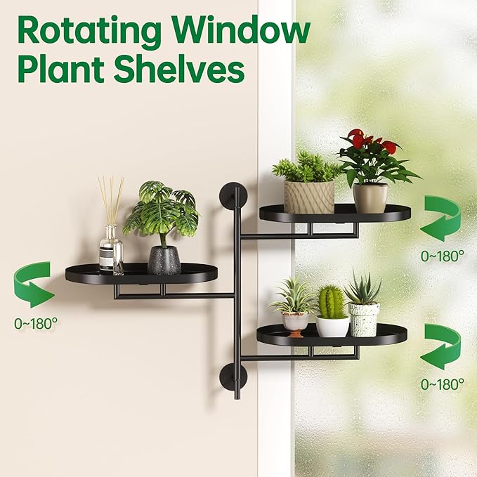 Rotating Window Plant Shelves for Multiple Plants Indoors,3-tier Metal Corner black Plant Stand Holder Floating Plant Shelf for Wall,Windows Sill Gifts for Plant Lovers to Enhance Home Decor
