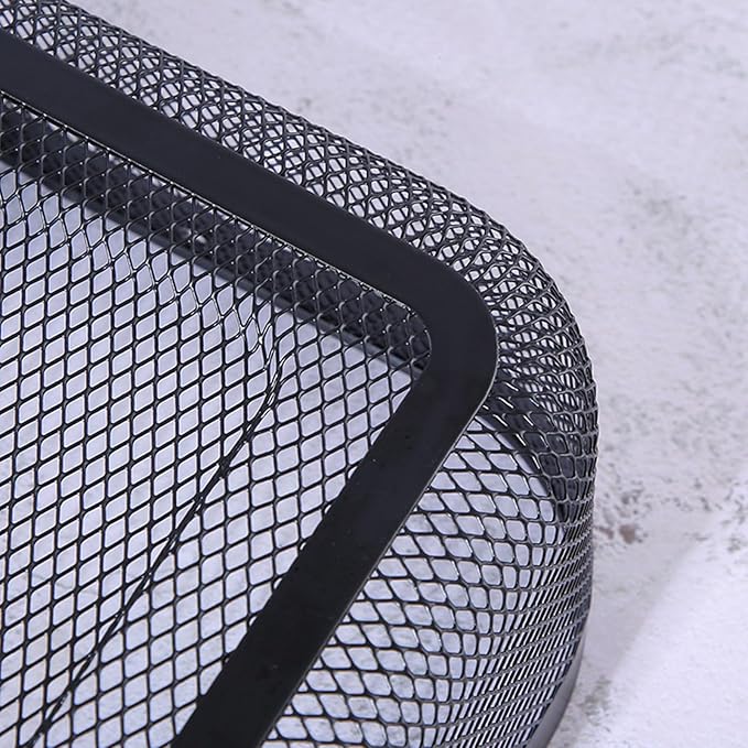 Metal Mesh Steel Basket, Storage Organizer Basket Garden Harvest Basket Multi-functional Kitchen Fruit Baskets Bin with Wooden Handle for Bathroom Picnic Shopping Decor Cabinet Home, Black