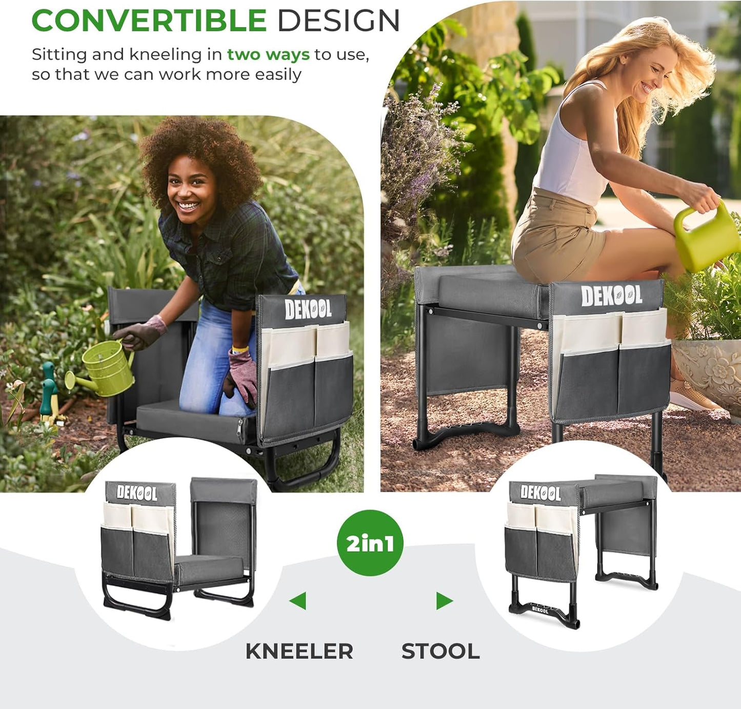 Garden Kneeler and Seat with Upgraded Wide & 3" Thick Kneeling Pad, Heavy Duty Garden Stool with 2 Large Tool Bags, Portable Bench for Planting, Weeding, Gardening Gifts for Women, Men, Seniors