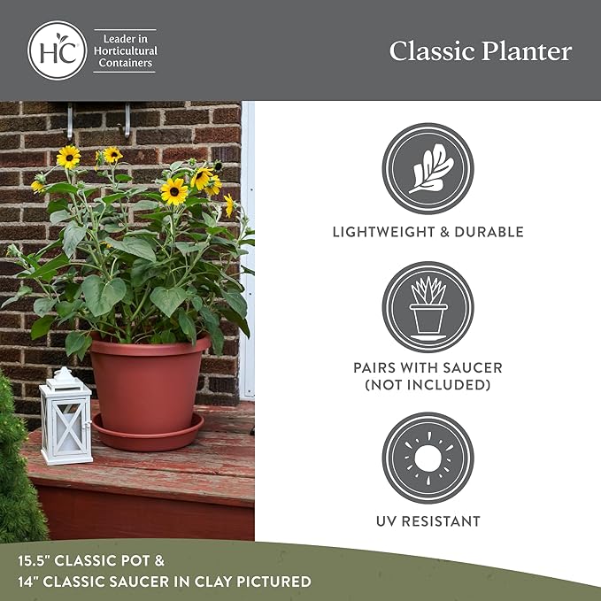 The HC Companies 17 inch Round Classic Planter - Plastic Plant Pot for Indoor Outdoor Plants Flowers Herbs, Chocolate (2 Pack)