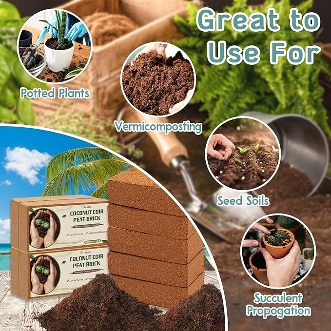 Legigo 2 Pack Premium Coco Coir Brick for Plants- 100% Organic Compressed Coconut Coir Bricks Starting Mix, Coco Coir Fiber Coconut Husk for Planting, Gardening, Potting Soil Substrate, Herbs