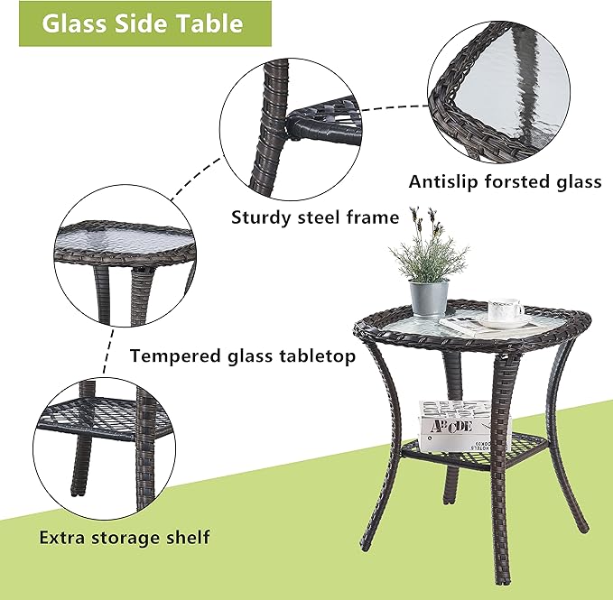 Outdoor Wicker Patio Furniture Set - 6 Piece Rattan Patio Conversation Set with 2 Rocking Swivel Chairs,2 Ottomans,1 Sofa and 1 Side Table for Porch Deck Backyard Garden(Mixed Grey/Grey)