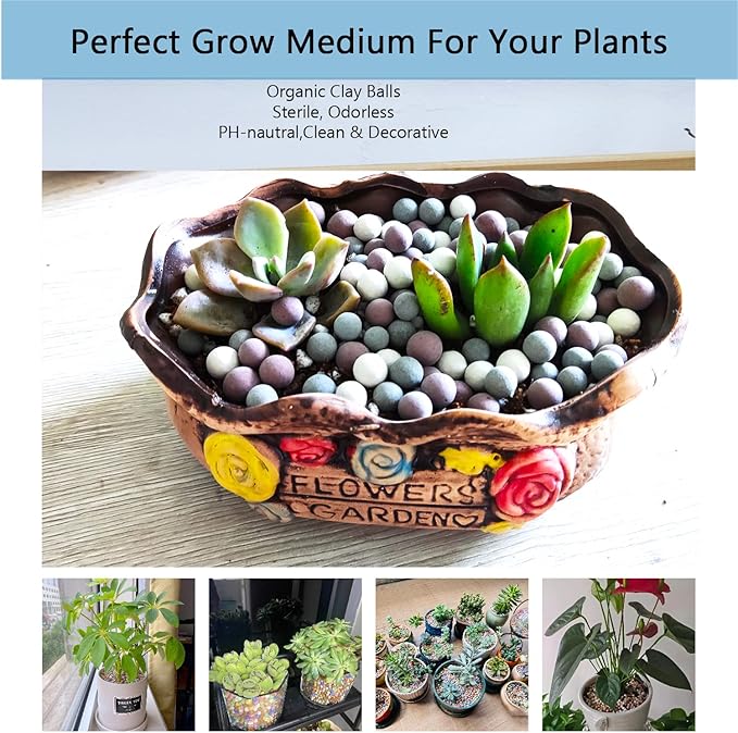 Natural Organic Colorful Leca Balls 5LBS for Plants, 8mm-10mm Ceramsite Clay Pebbles Indoor Potting Garden Soil for Orchid, Succulents, Hydroponics, Decoration, Drainage (5LBS, Primary Color, 1)