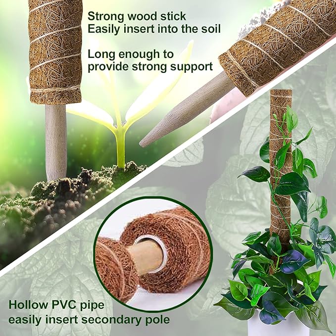 Moss Pole 58.7 Inch - Monstera Plant Support 5 Pack, 17.5" and 12" Plant Stakes for Indoor Plants Coco Coir Moss Pole Sticks for Climbing Potted Live Plants, Pothos, Philodendron