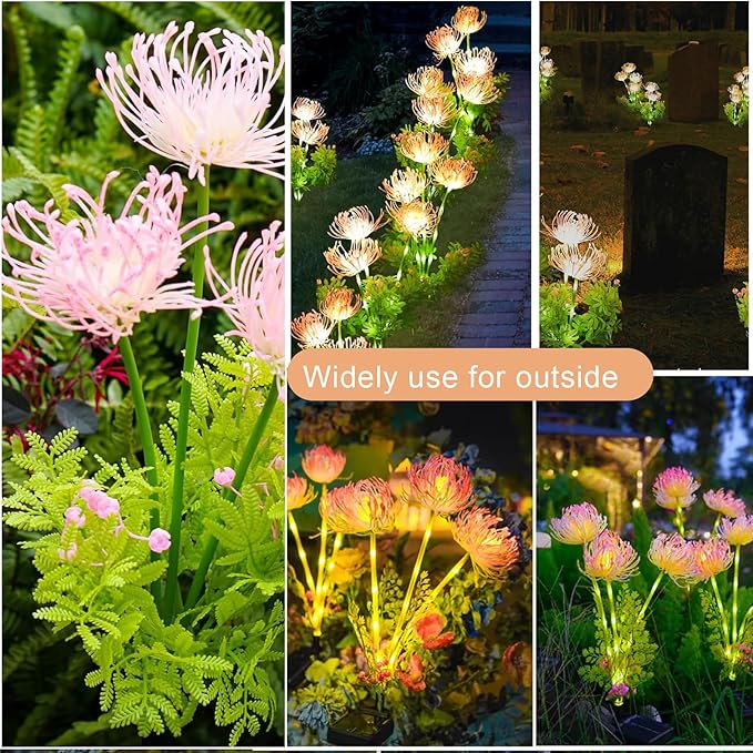 2 Pack Solar Garden Lights Outdoor, Solar Flower Lights for Yard with 2 Lighting Modes, Glowing Flowers & Stems, Auto ON/Off Outdoor Light for Garden Decoration,Yard Decor and Gift for Mother