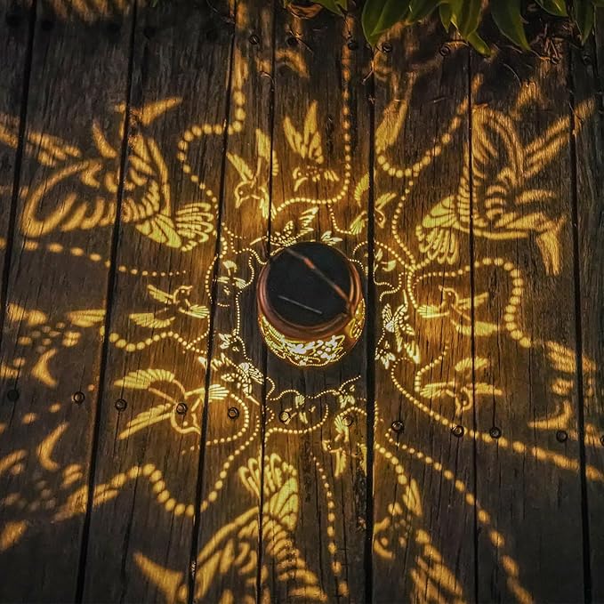 2 Pack Solar Hummingbird Lanterns Outdoor Hanging Decor Lantern,Waterproof Hollow Out Metal Decorative Garden Light,Graceful Decoration for Patio,Yard,Landscape,Walkway,Festival