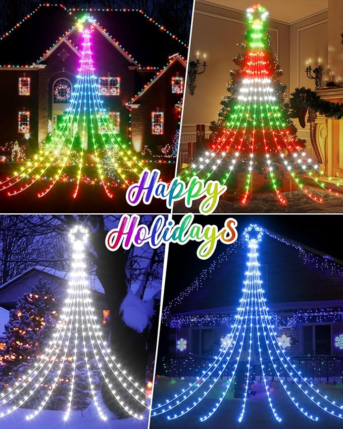 23FT Outdoor Decorations Waterfall String Lights for Valentines, Smart Romantic RGB Led Star Tree Lights DIY Preset Scenes App Remote Control Large Unique Yard Lights for Outside Patio Home