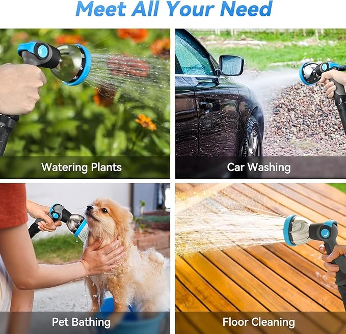 Retractable Garden Hose Reel 100 ft x 5/8 in, Heavy Duty Hose Reel Wall Mount with Any Length Lock, Auto Rewind System, 180° Swivel Bracket, 10-Pattern Garden Hose Nozzle, Dark Grey